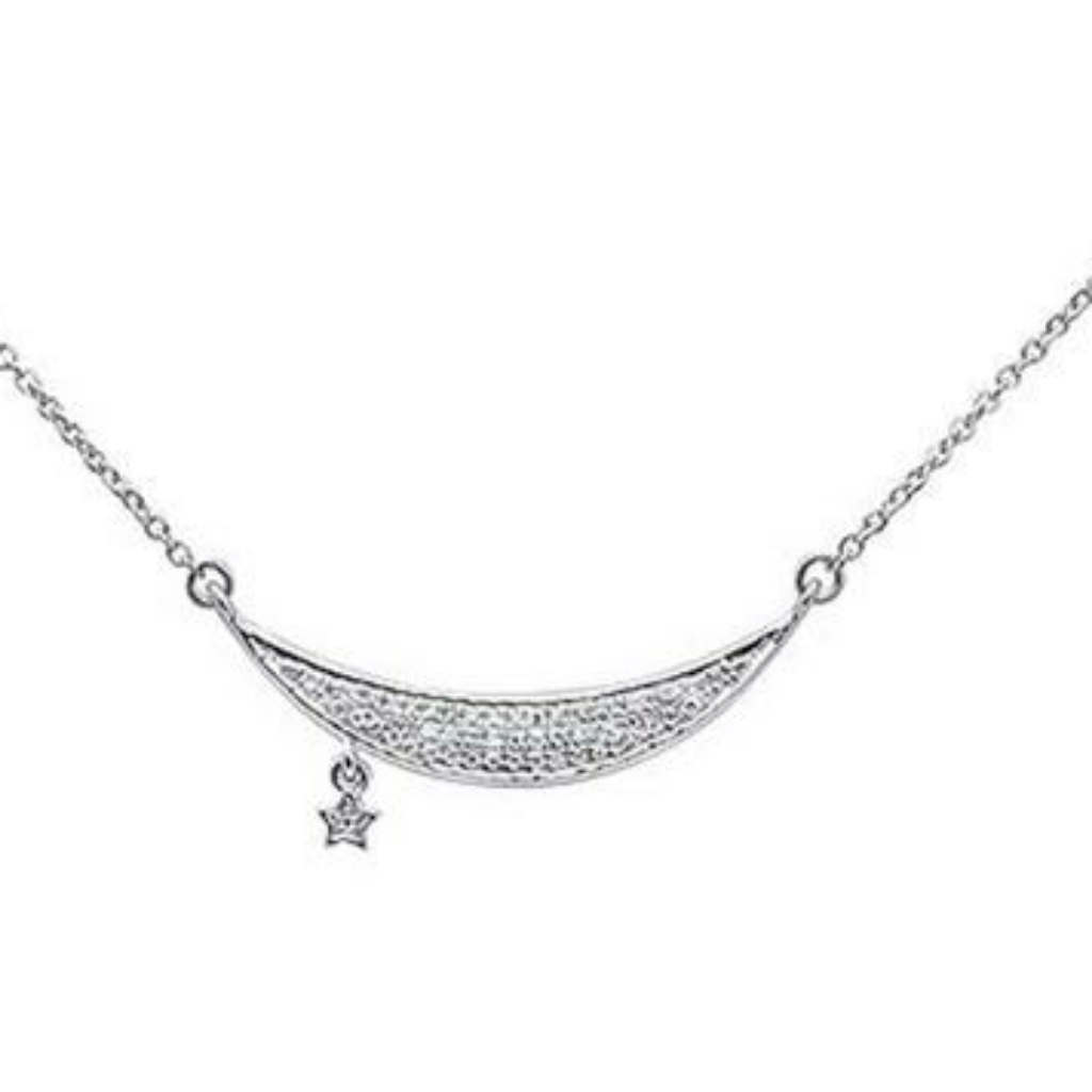 .09ct 14kt White Gold Moon & Star Trendy Diamond P